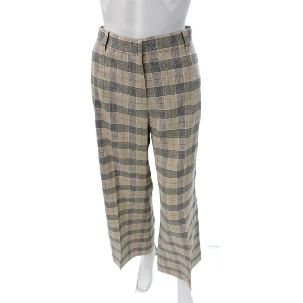 QL2 Womens Beige Plaid Wool Blend Dress Pants Button Closure Size 42